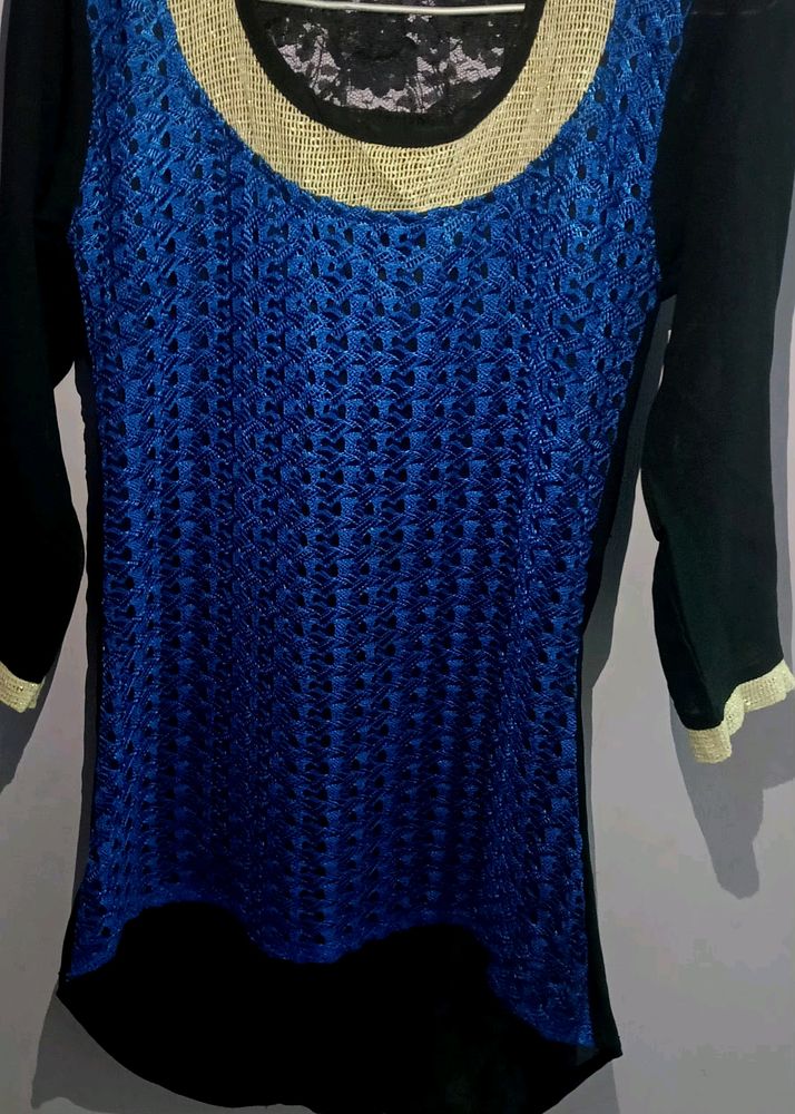 Embroidery Top With 1/2 Netted Back
