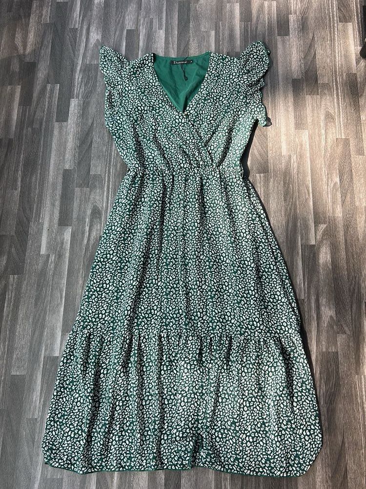 Green Floral Print Midi Dress