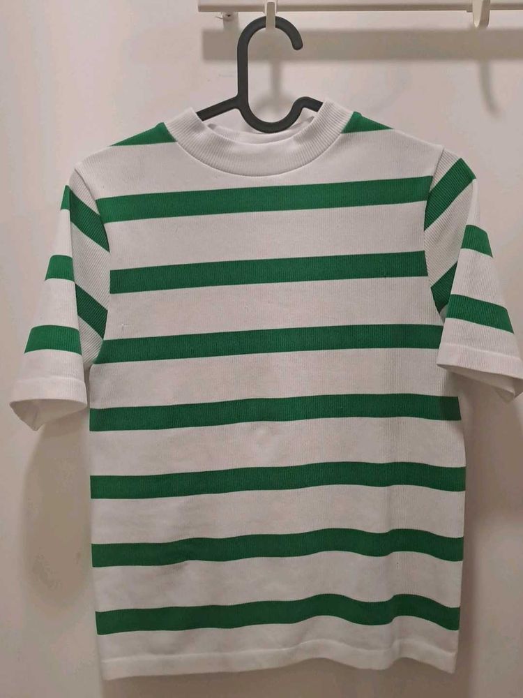 Striped Green And White Tshirt