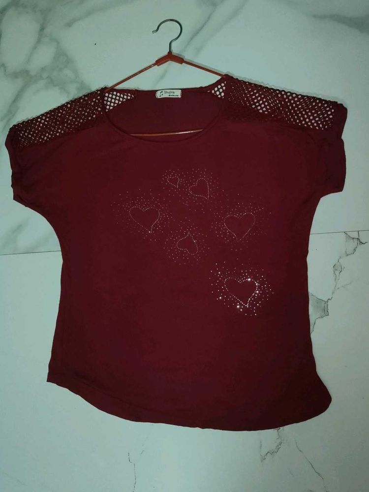 Burgundy Heart Embellished Top