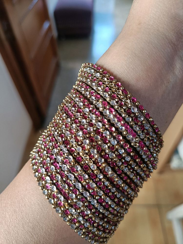 Stacked Bangle Set - Pink &amp; Crystal
