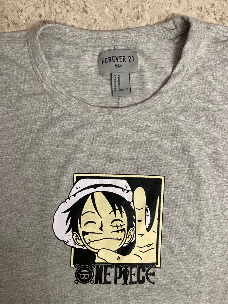 Forever 21 Grey Cotton T-Shirt (One Peice Printe