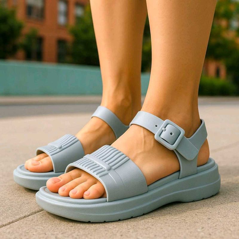 Gray Buckle Sandals