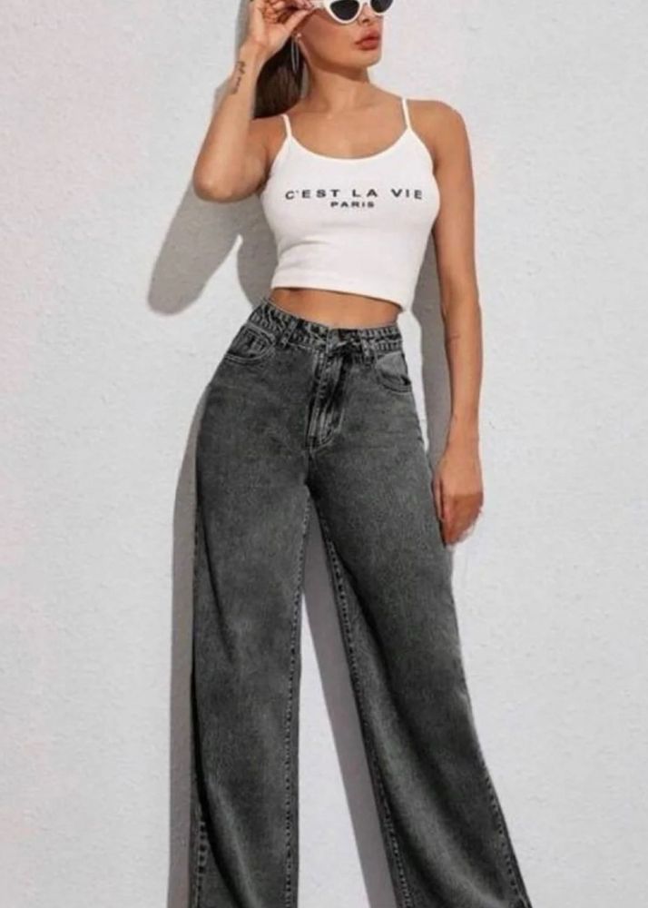 Grey Wide Leg Jeans