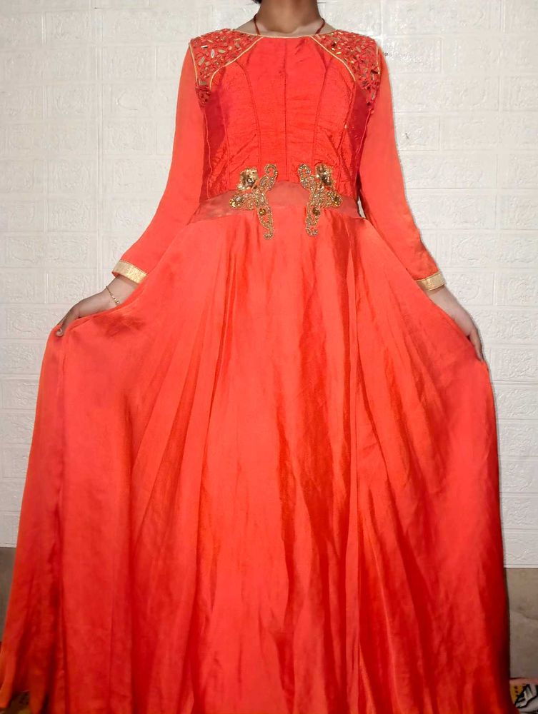 orange &amp; Gold Ethnic Dress