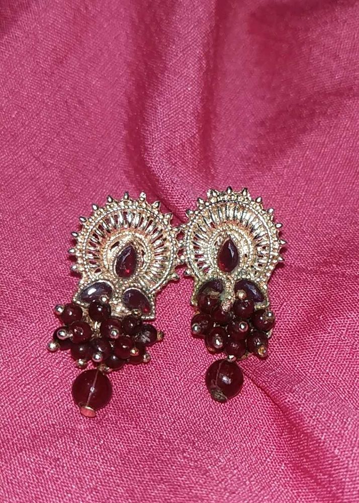Elegant Burgundy &amp; Gold Earrings