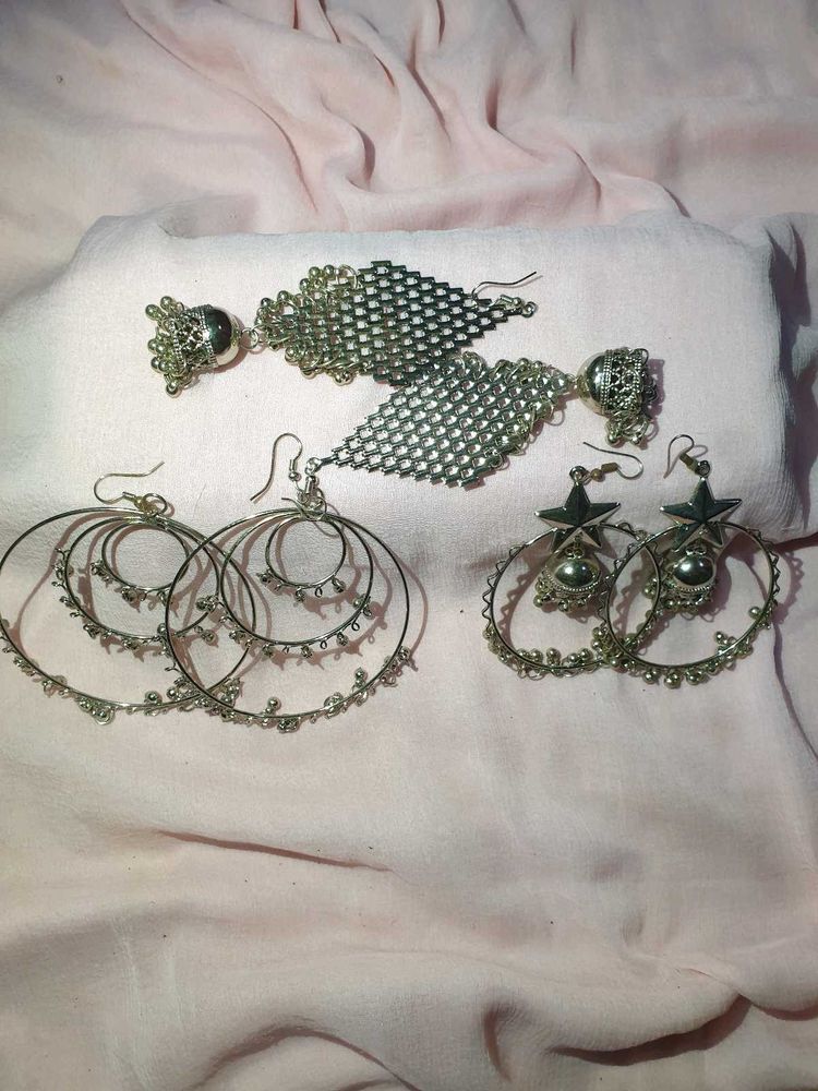 Silver Earrings Pack Of (3)