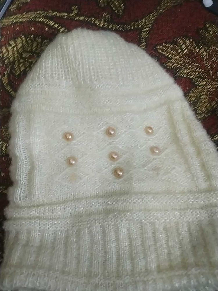 Ivory Beanie with Pearl Details