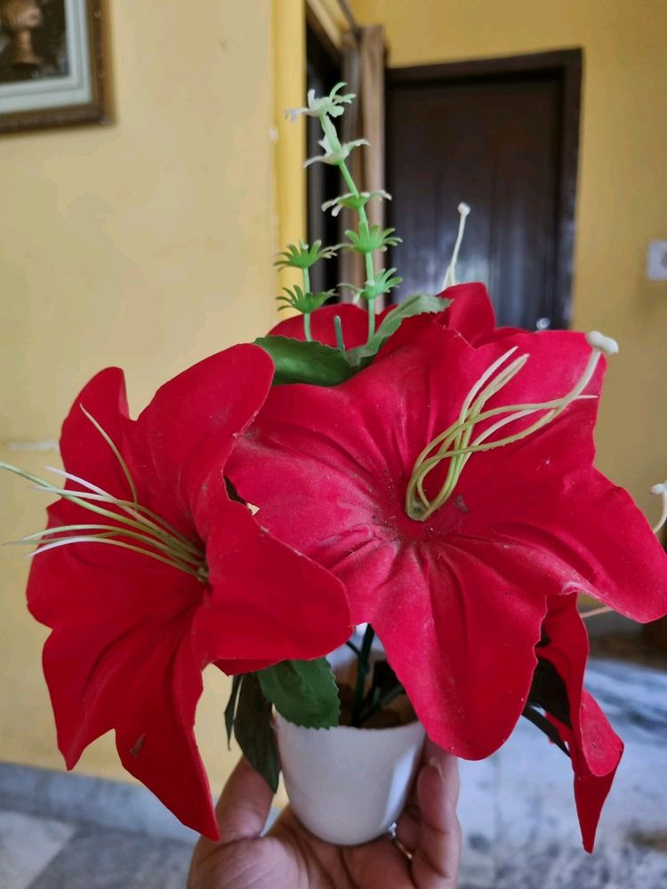 Red Artificial Flower with Pot (2)
