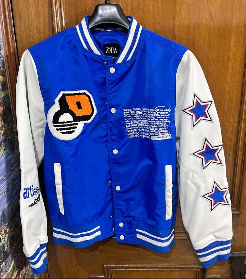 ZARA BLUE VARSITY JACKET 100% ORIGINAL M(40)