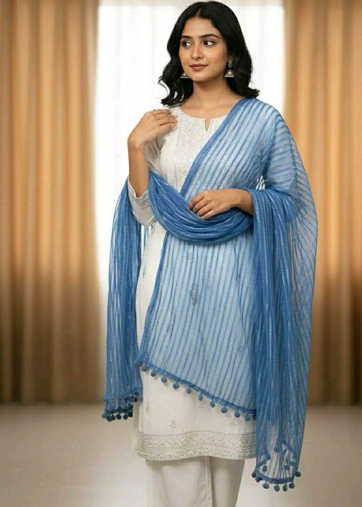 Blue &amp; Yellow Striped Dupatta combo