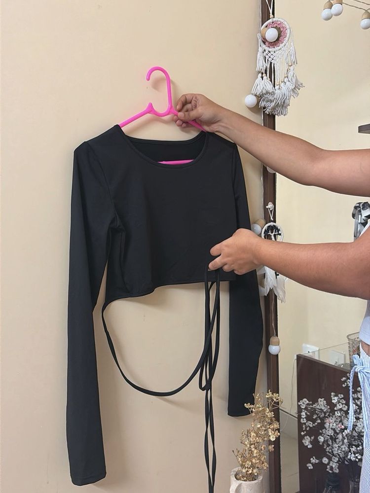 Chic Black backless Long Sleeve Top