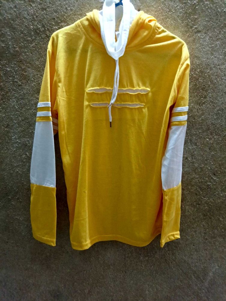 Yellow Distressed Long Sleeve Hoodie