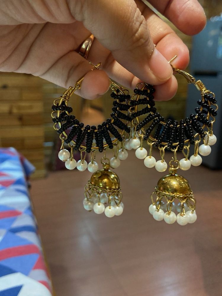 Beaded Jhumka Hoop Earrings