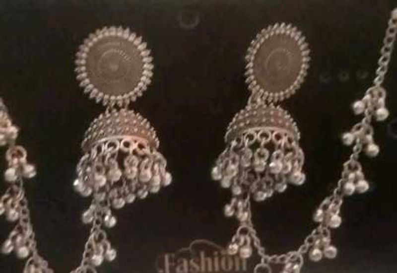 Silver Jhumka Earrings With Combo Of A Bracelet