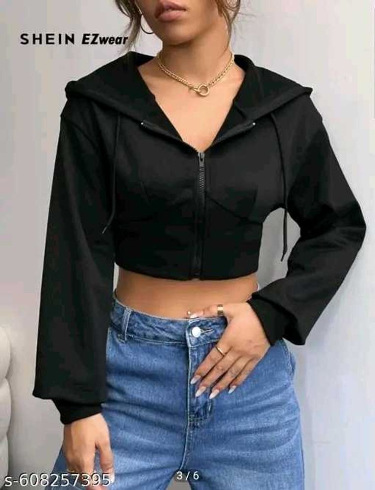 Black Cropped Zip-Up Hoodie