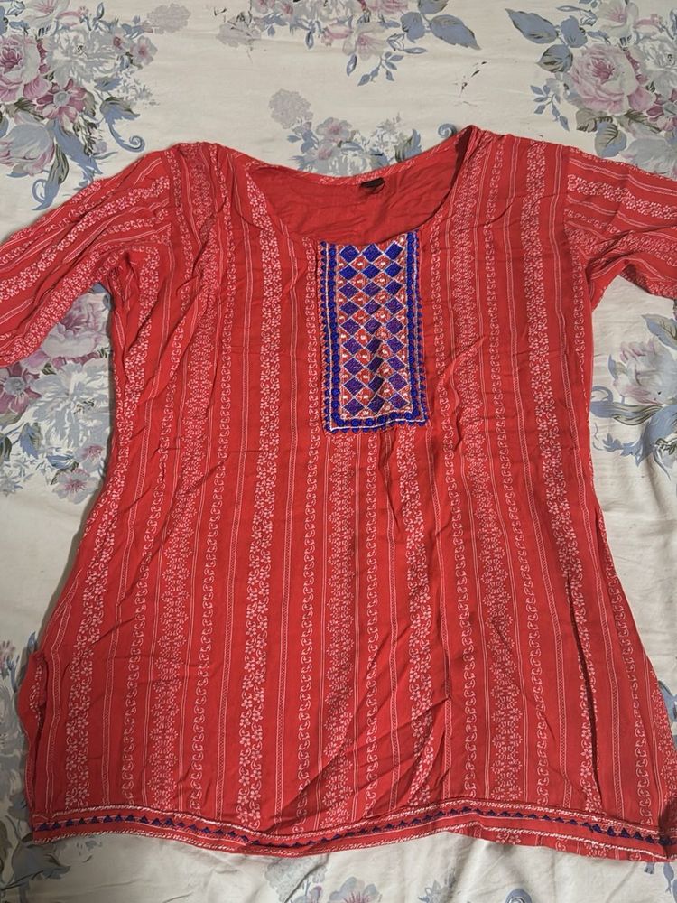 Red Embroidered Kurta