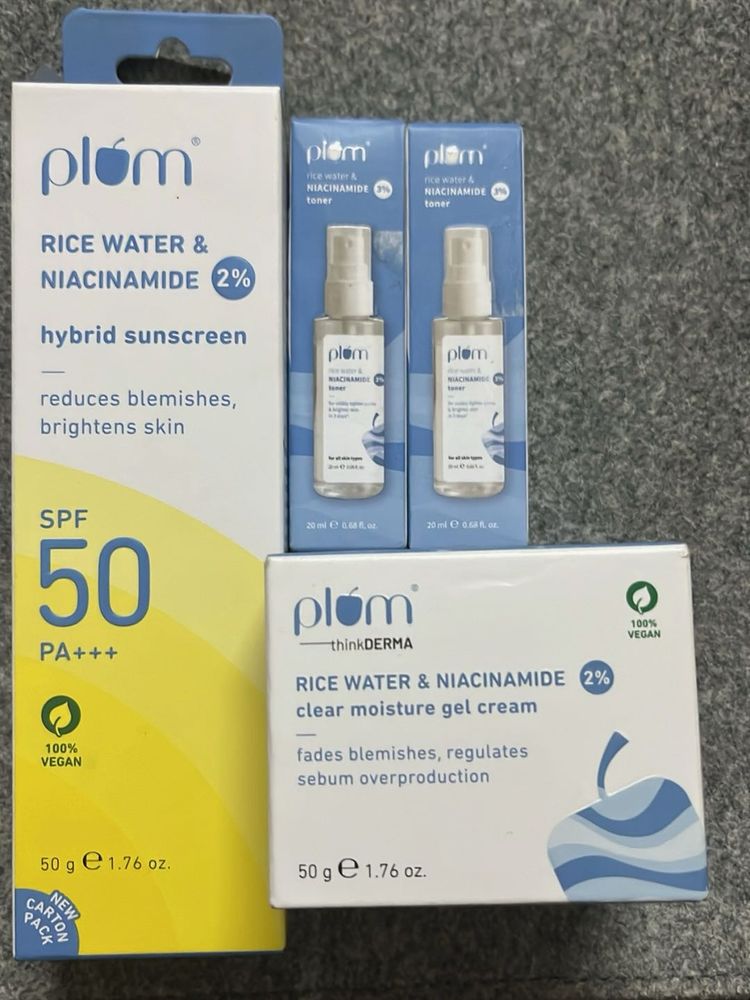 Plum Skincare Set(2toner+sunscren+gel)