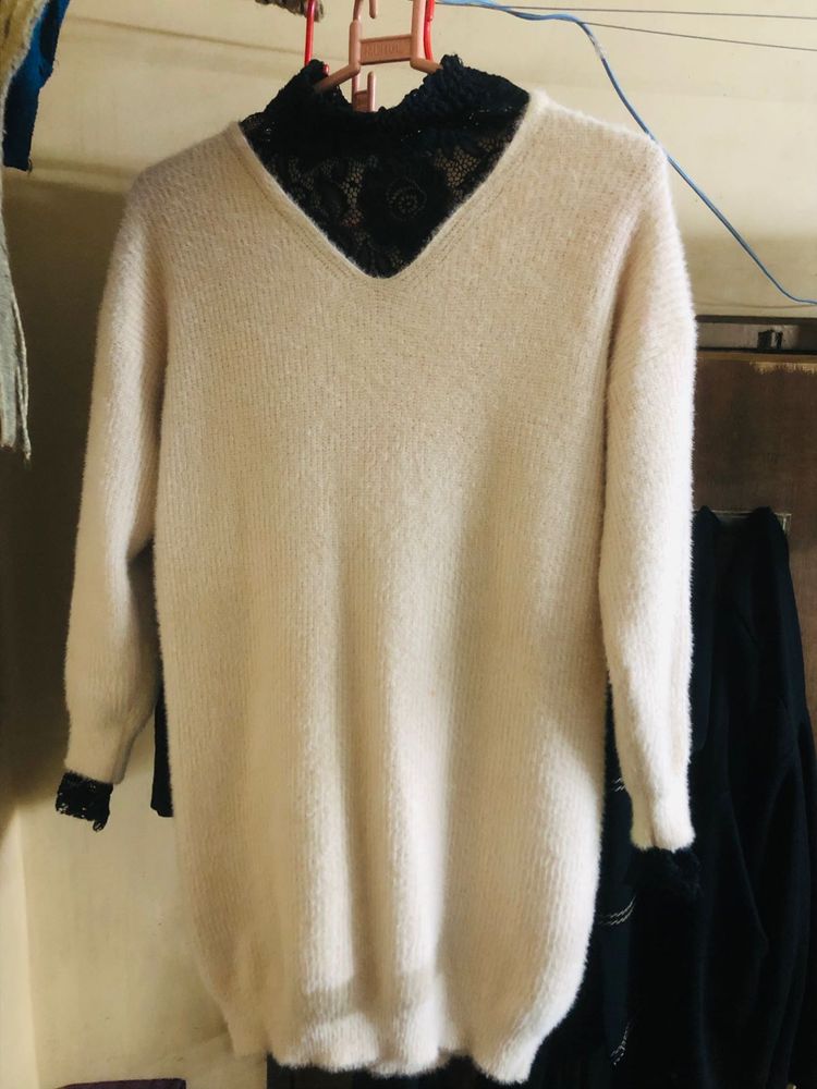 Elegant Cream Sweater with Lace