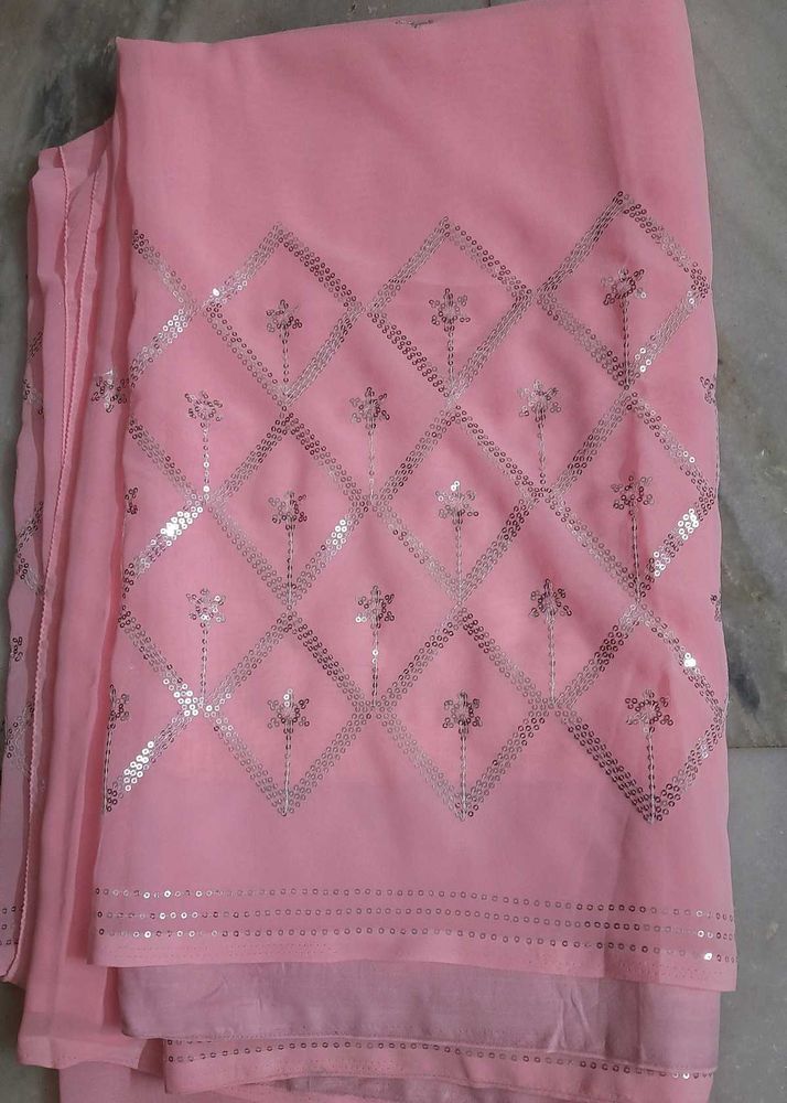 Beautiful Pink Sequin Georgette Saree