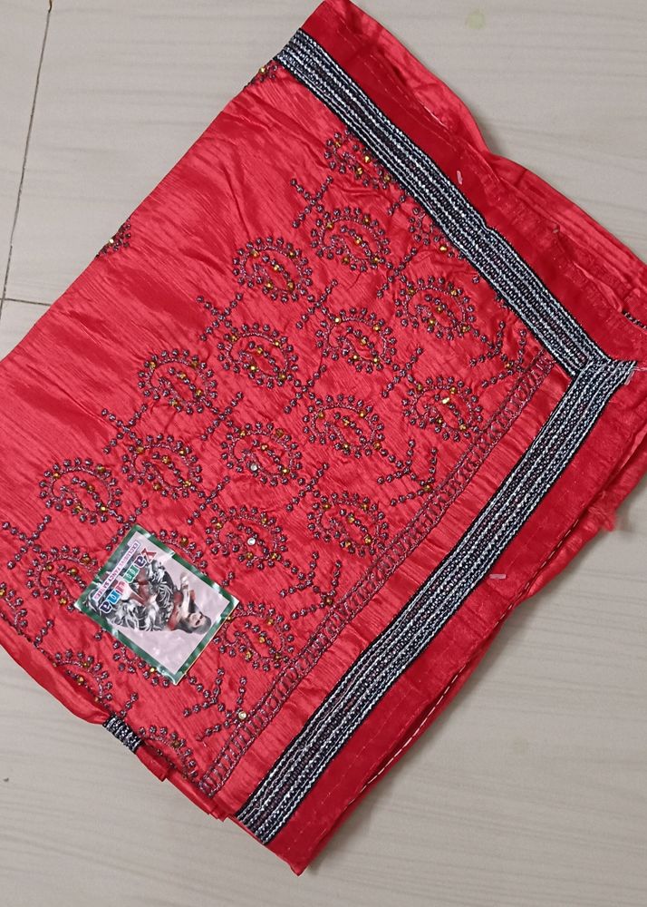 90)Georgette Red Colour Saree