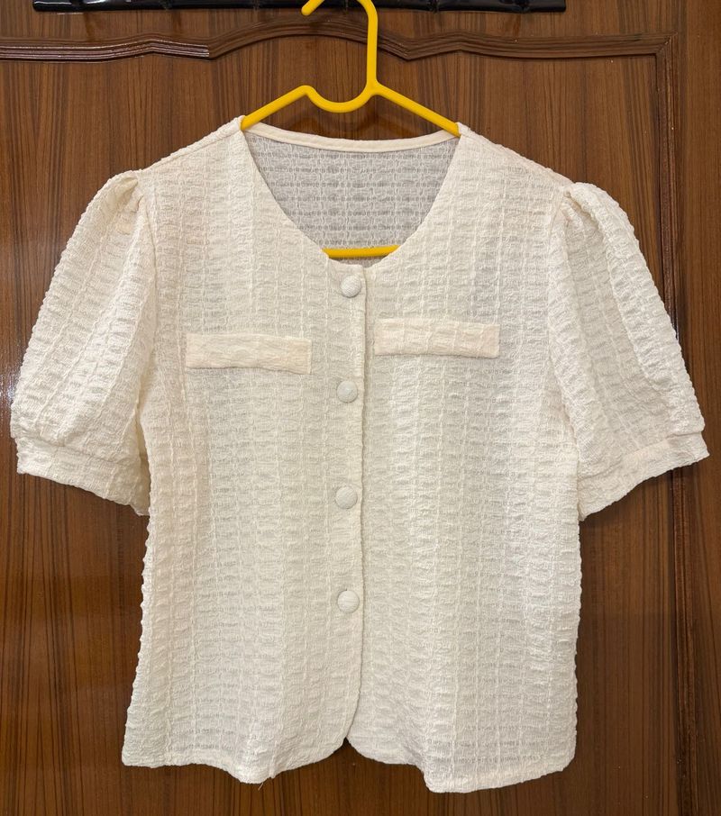 Off White Puff Sleeve Top