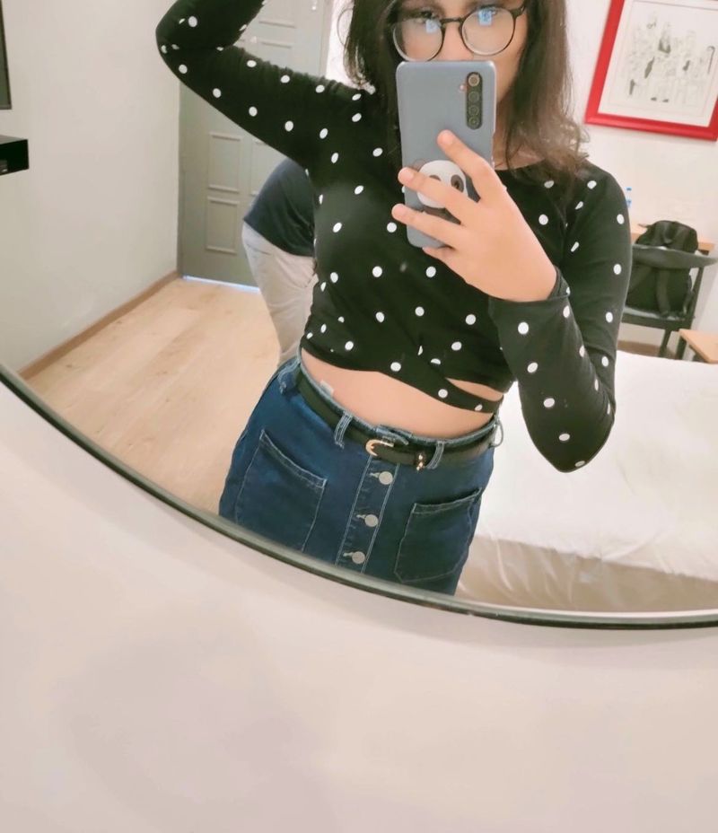 Polka Dot Tie-Front Top
