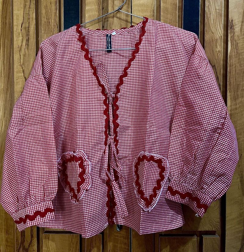 Red Gingham Heart Pocket Top