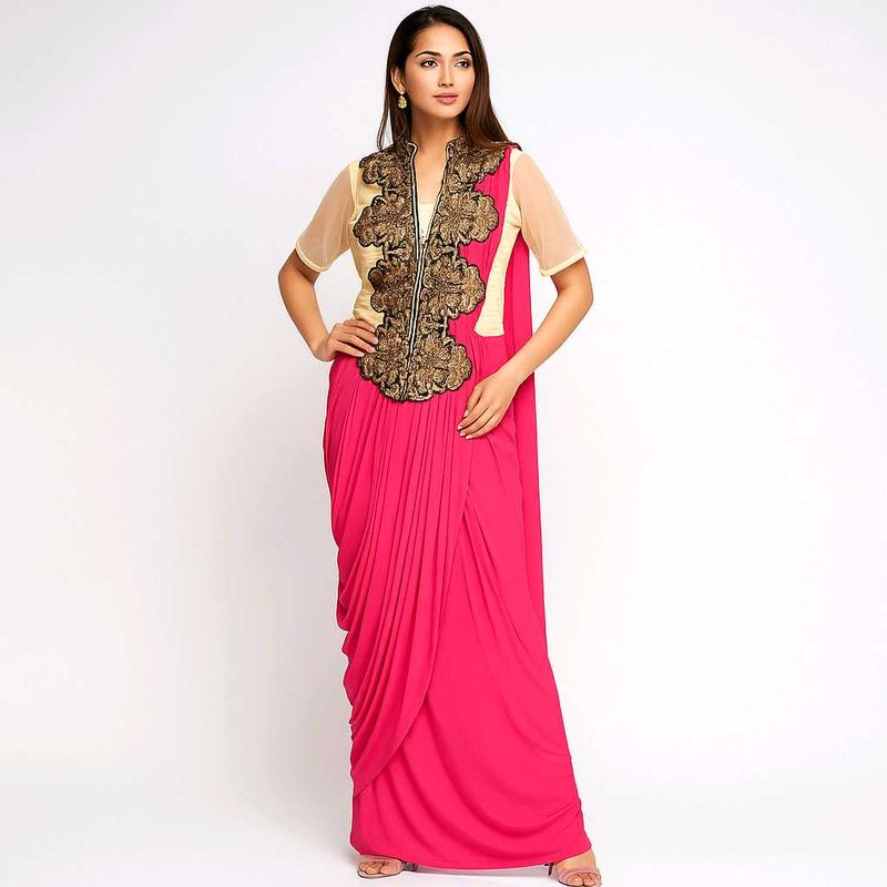 Pink Drape Saree