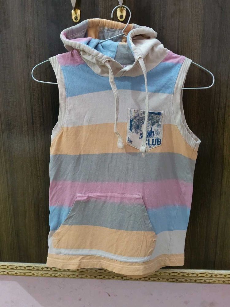 Striped Sleeveless Hoodie Tee