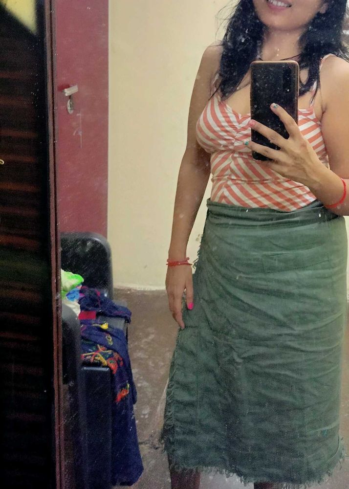 Wrapped Straight Skirt &amp; Stripe Top