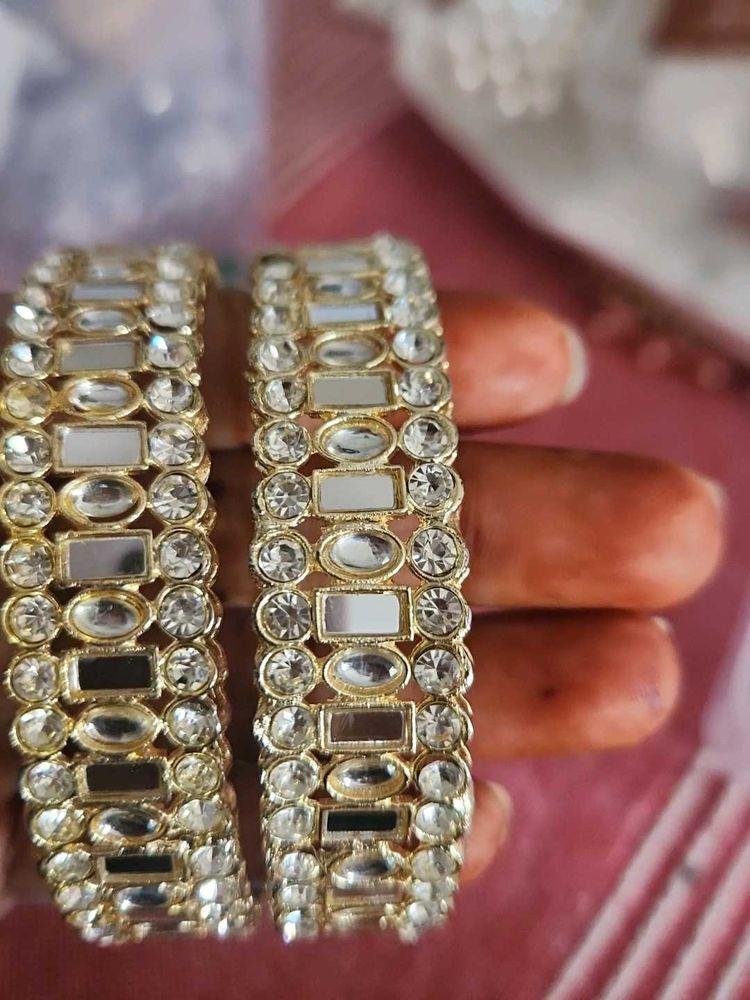 Sparkling Gold &amp; Crystal Bangles (Set of 2)