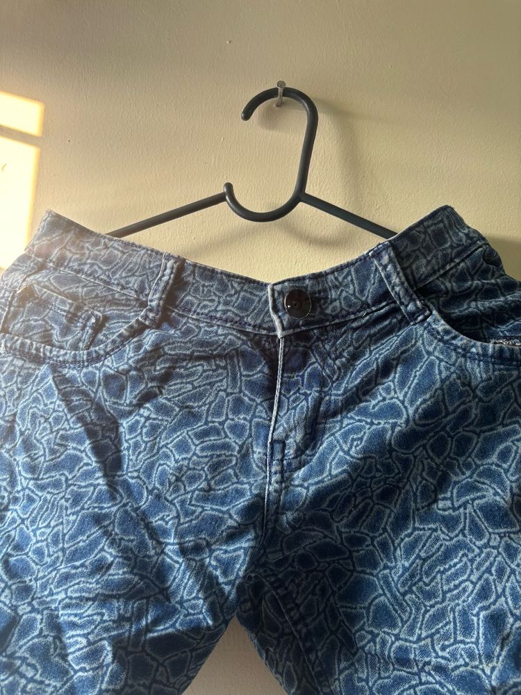 Patterned Denim Shorts