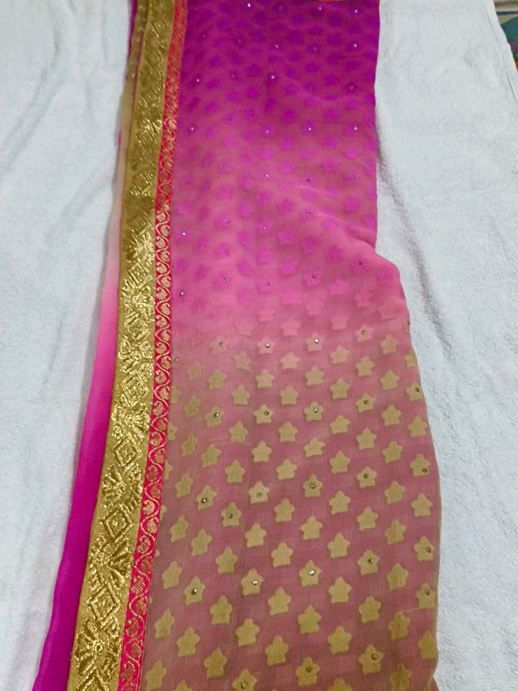 Elegant Pink &amp; Gold Saree