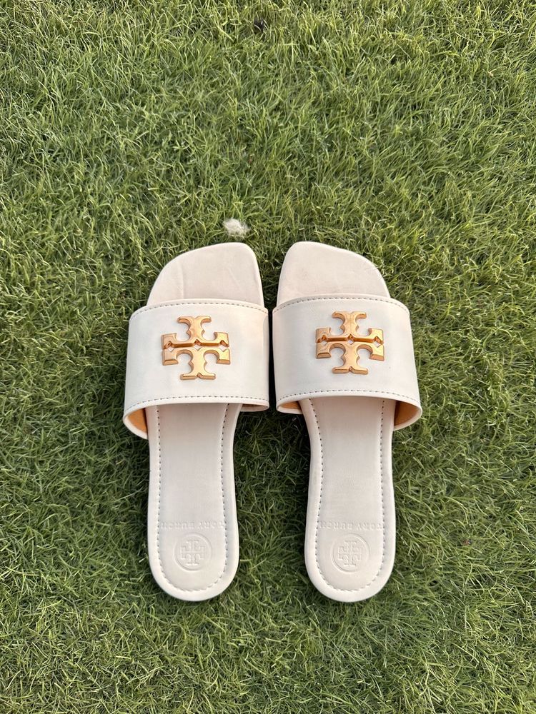 Tory Burch White Logo Slides