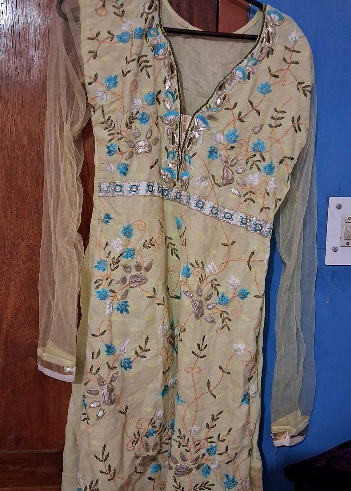 Light Yellow Embroidered Kurti
