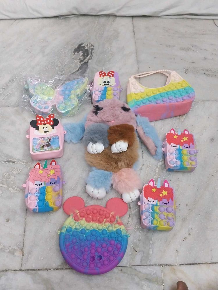 Furry Bag And Poppet For Girls Kids