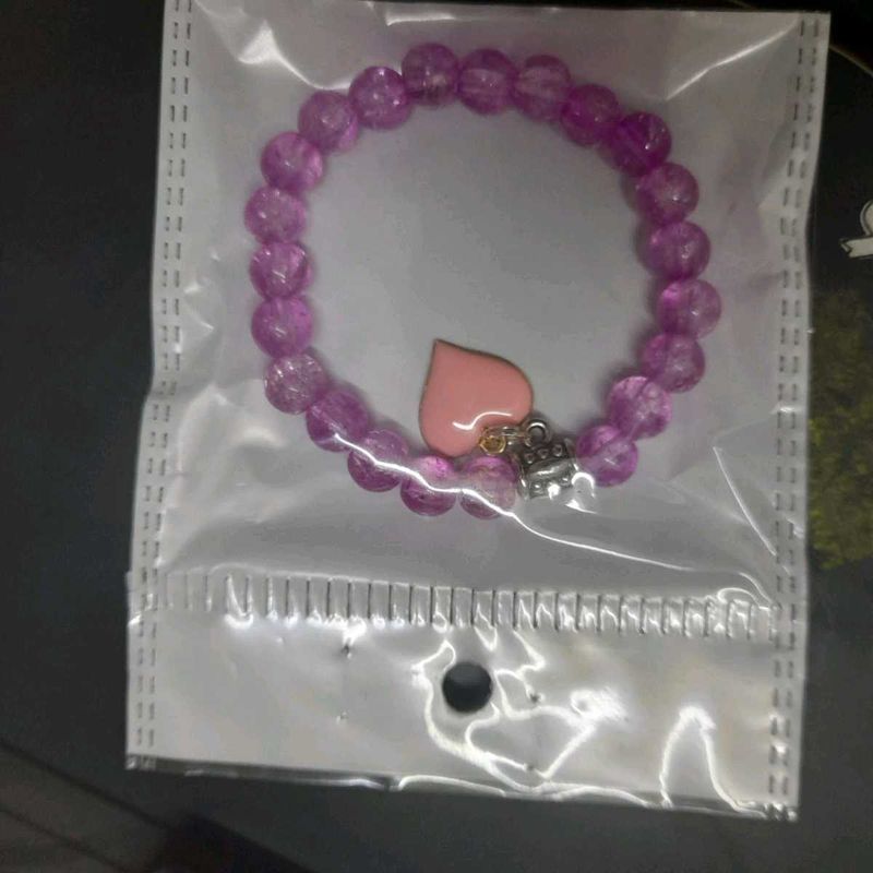Purple Beaded Heart Charm Bracelet
