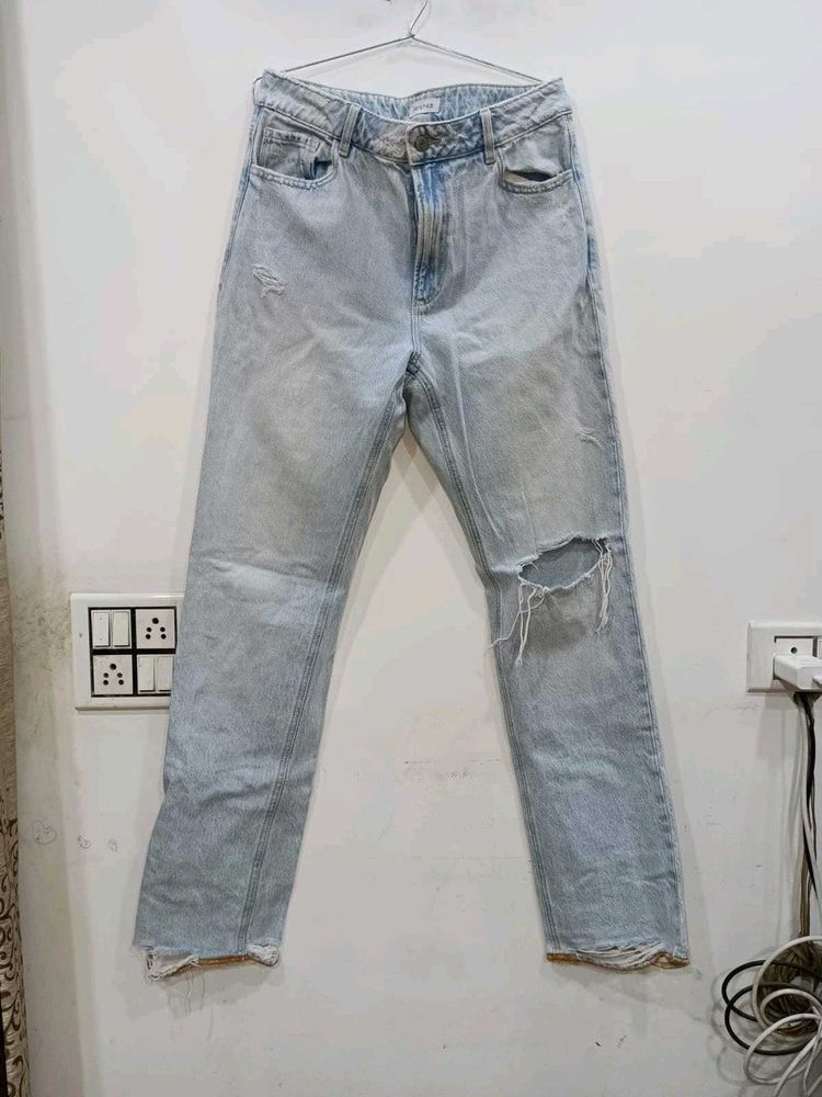 Ribbed Blue Jeans For Women