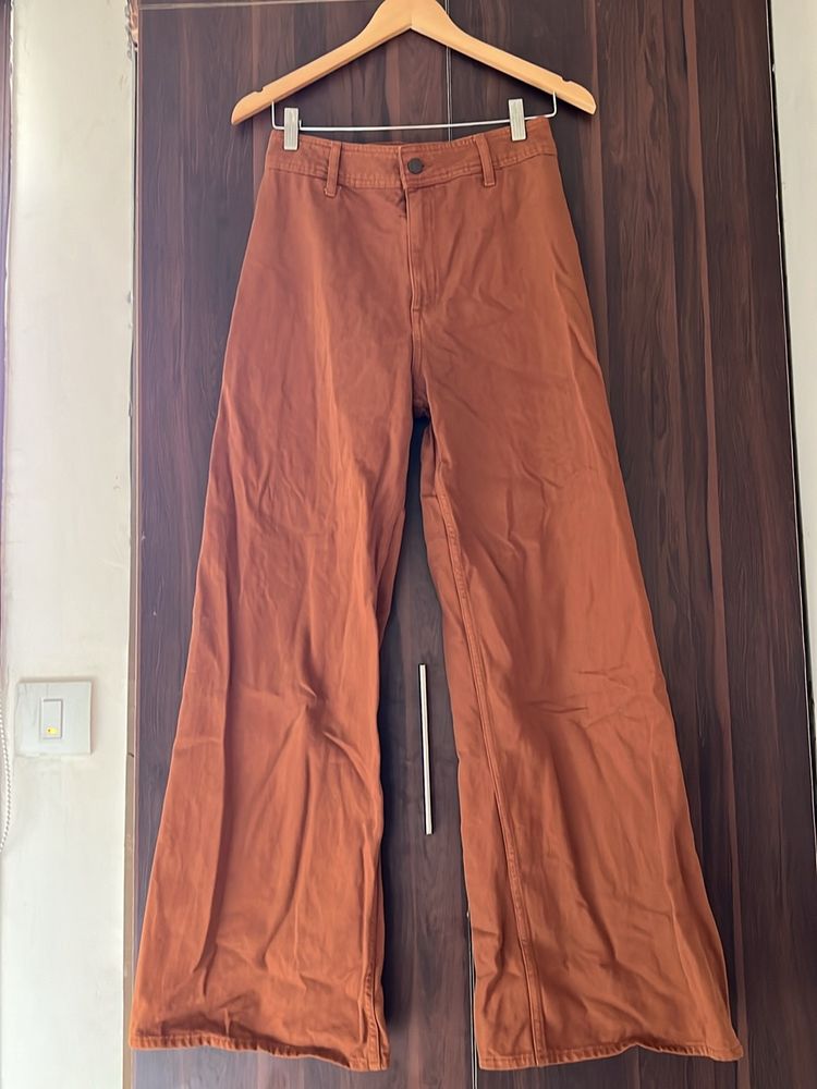 H&amp;M Flared Brown Wide Leg Jeans