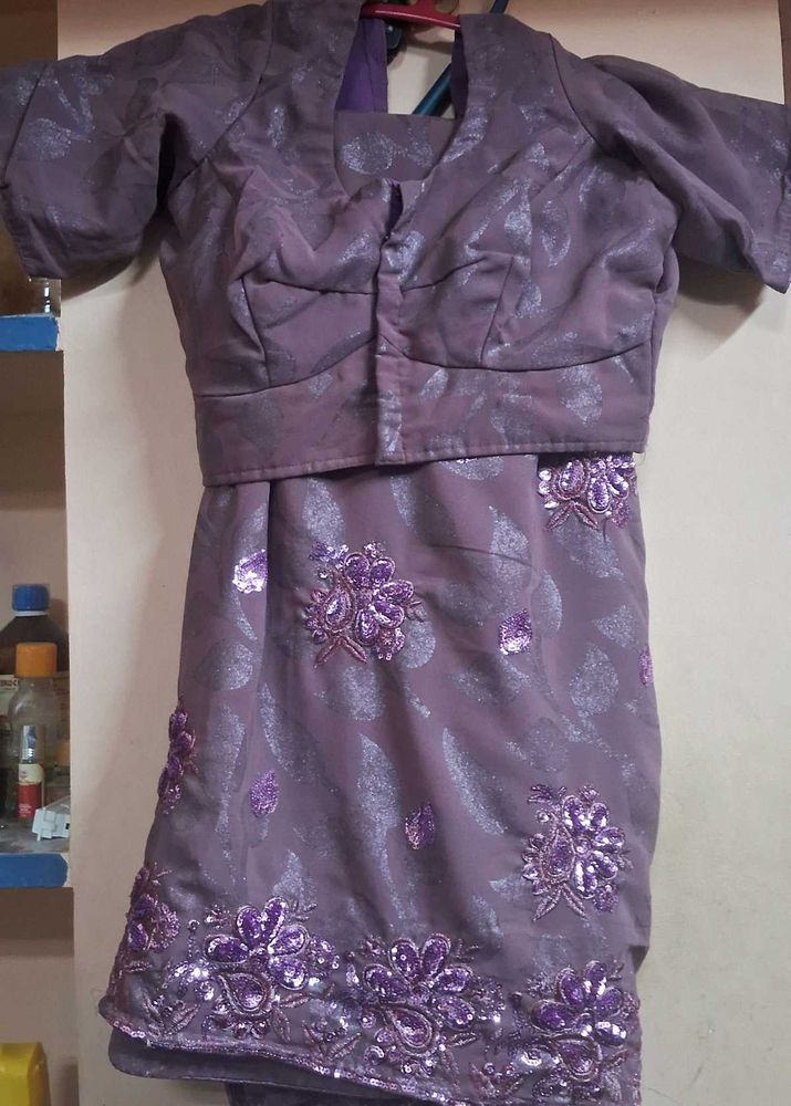 mauve color georget chamki work saree with blouse
