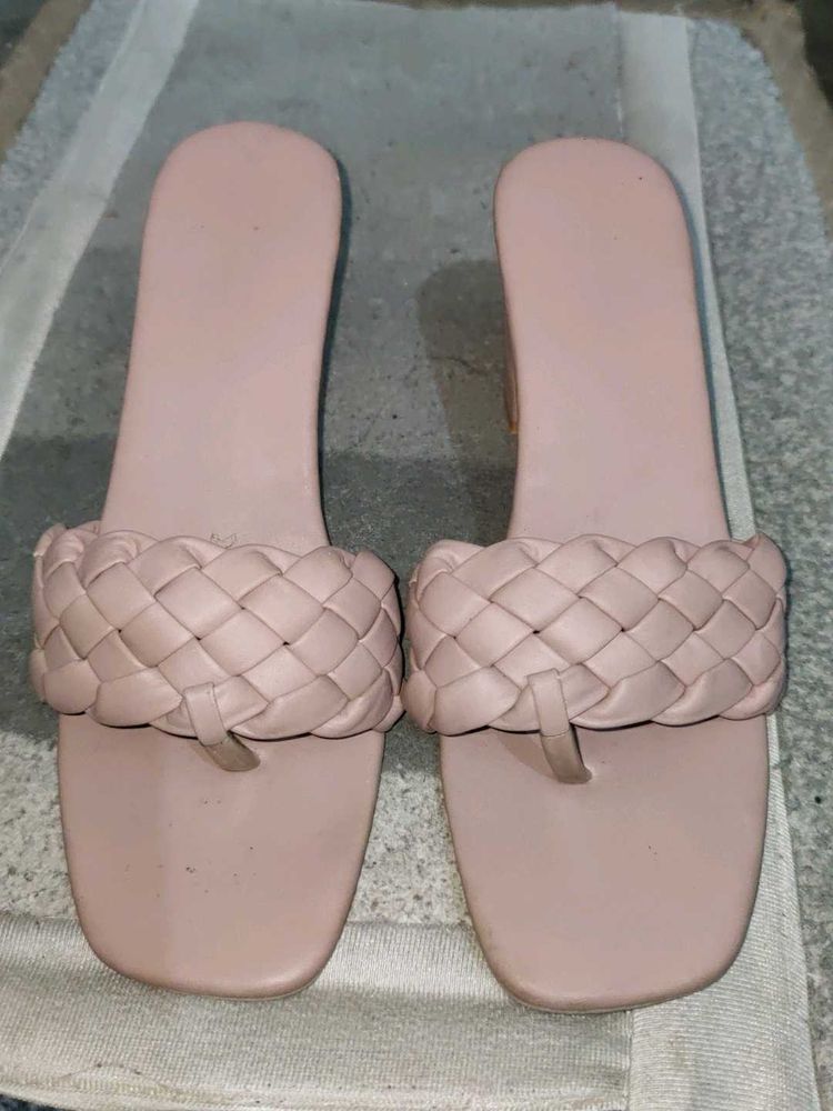 Pink Woven Thong Sandals