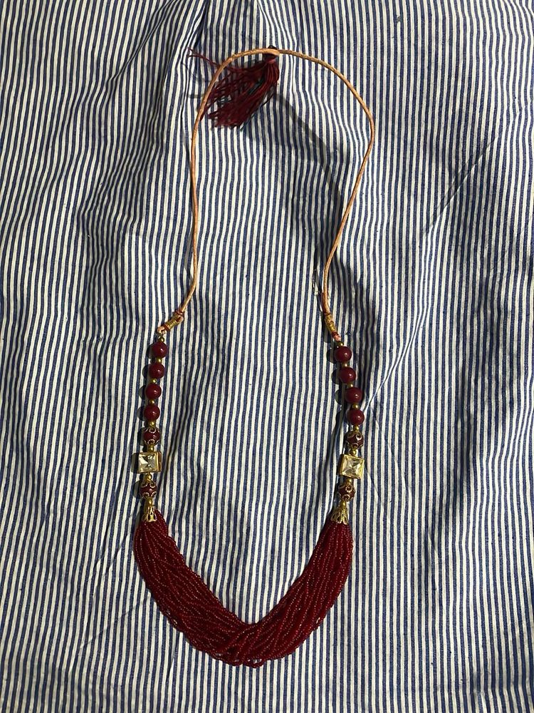 Red Beaded Statement Necklace