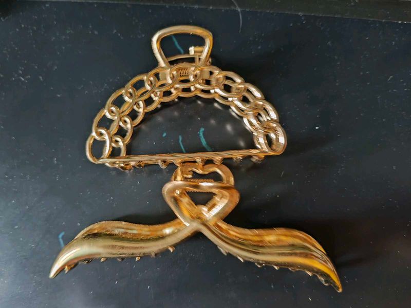 Gold Chain &amp; Ribbon Hair Clip Metal Combo