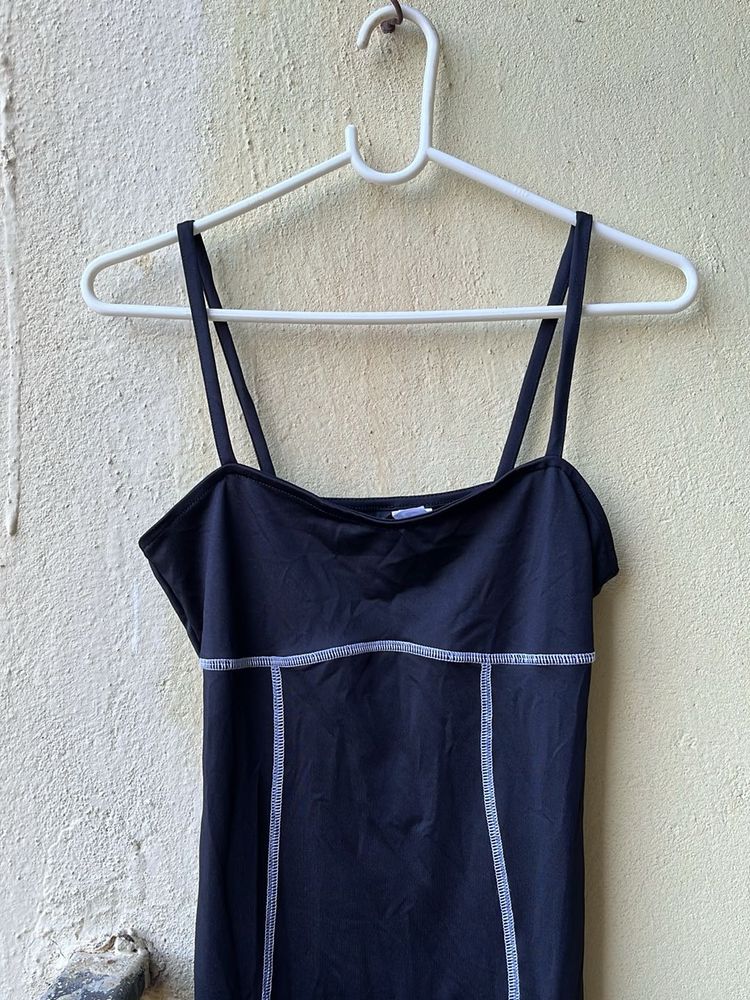 Brand New H&amp;M Black Mini Dress with White Stitchin