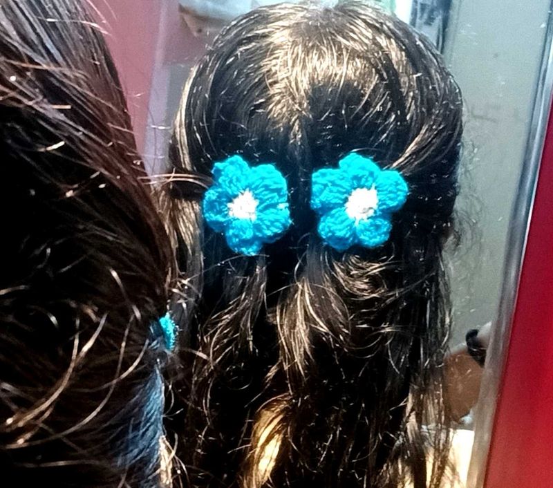 Blue Crochet Flower Hair Clips