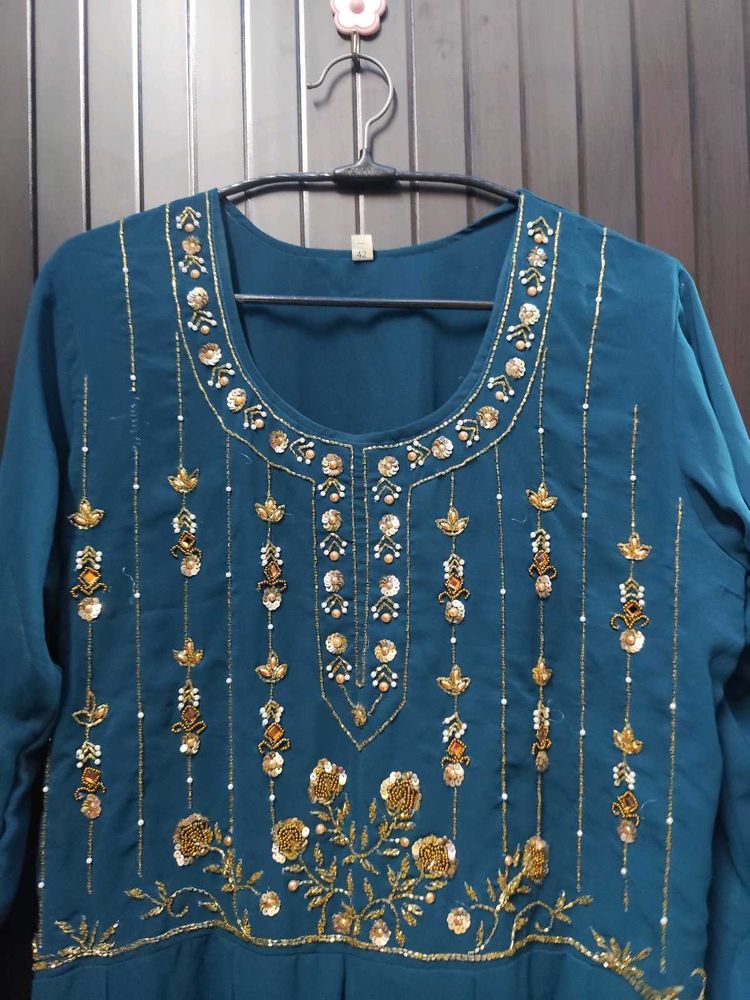 Teal Embroidered Sharara Kurta Set