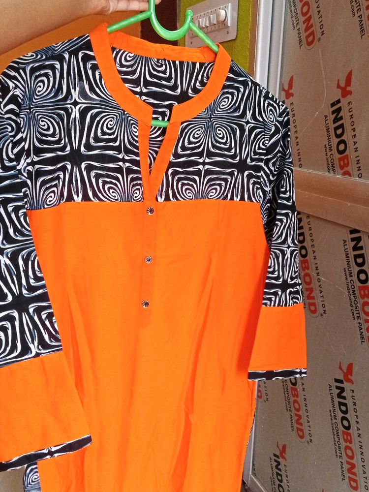 New Orange Straight Women Solid Kurti