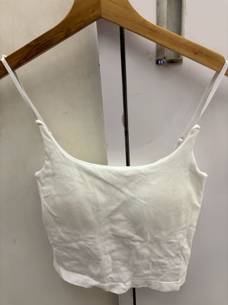 White Cropped Tank Top with built in pads