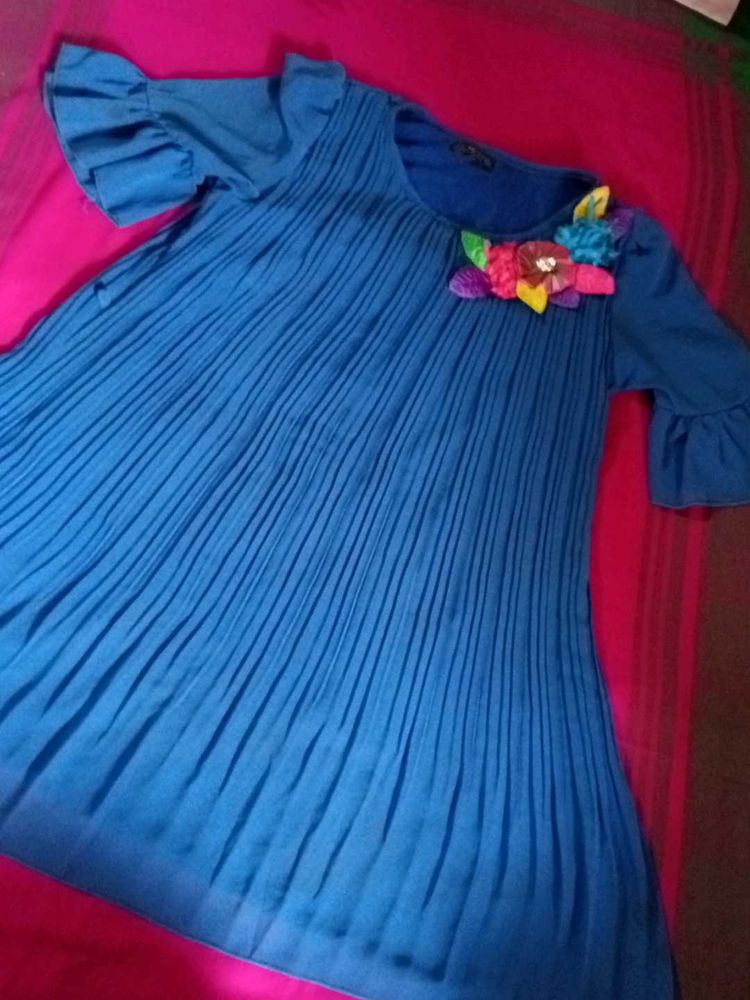 Blue Pleated Dress